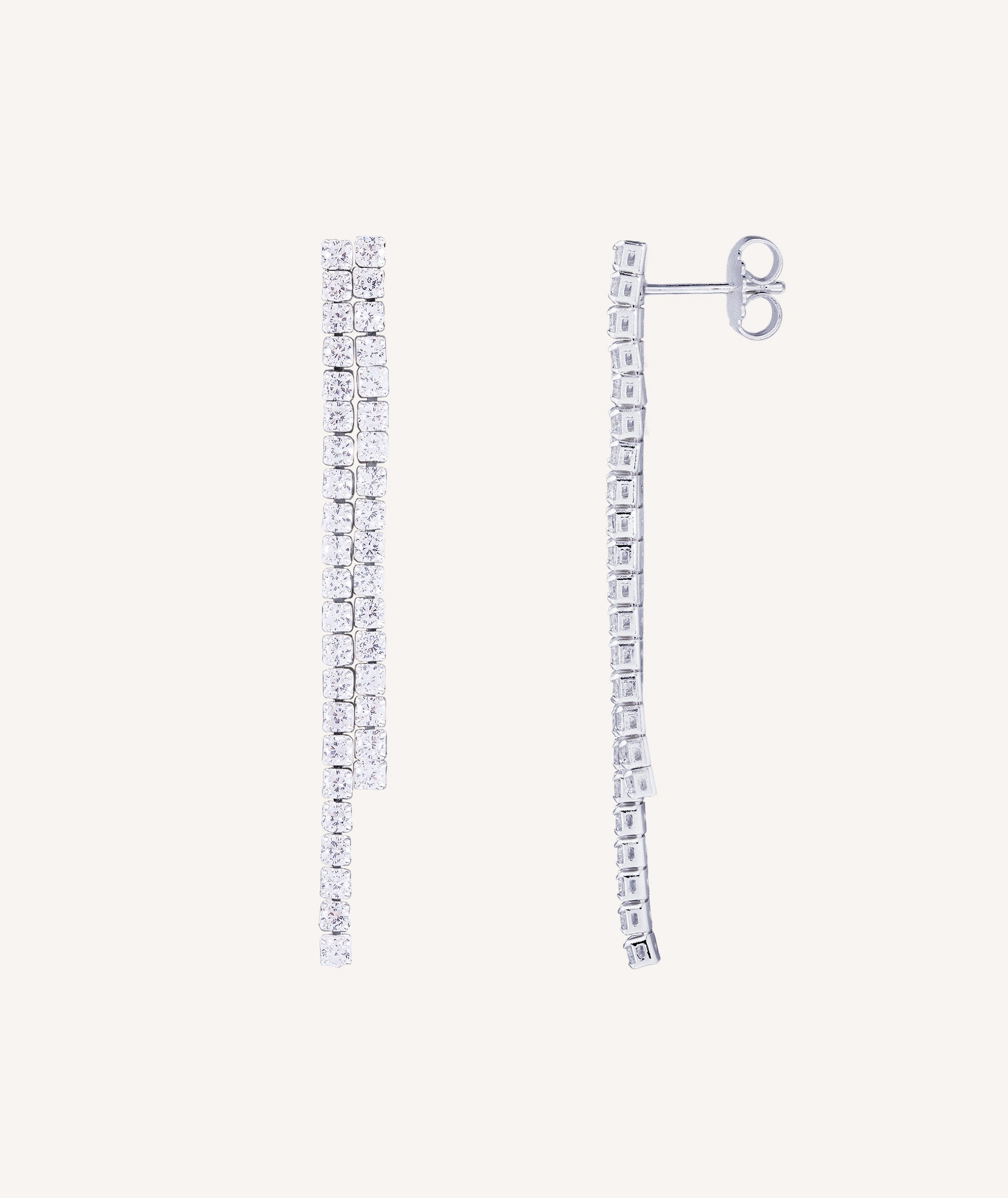 Earrings Bonnie silver plated double strip with zirconitas