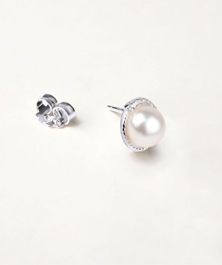 Earrings  silver 925 with zirconias and cultured pearl