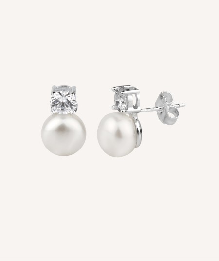 Earrings Long midi Zirconia and pearl