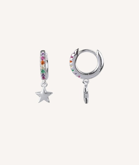 Pendientes Aro Articulado circonitas Multicolor Estrella