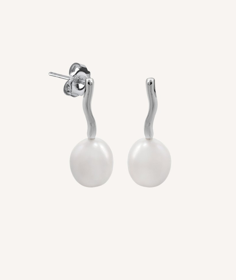 8mm Pearl Earrings Silver Strip