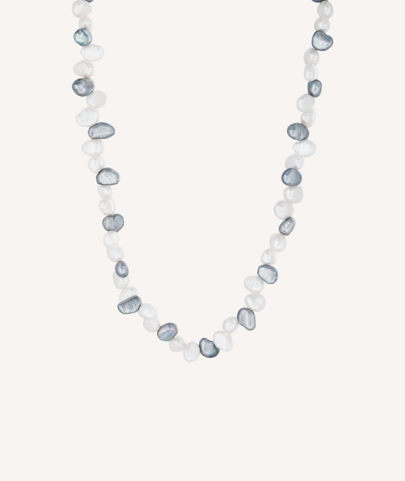 Necklace Favaritx 925 silver 18kt gold plated white gray pearls