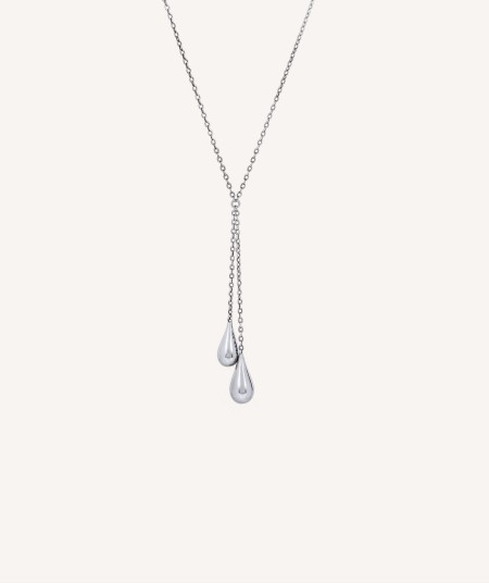 Double Drop Necklace 925 Sterling Silver Plated double pendulum drops