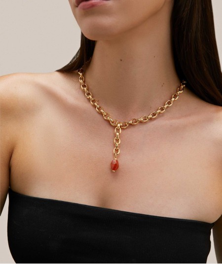 Necklace Alba 18 Kt Gold Plated link agate