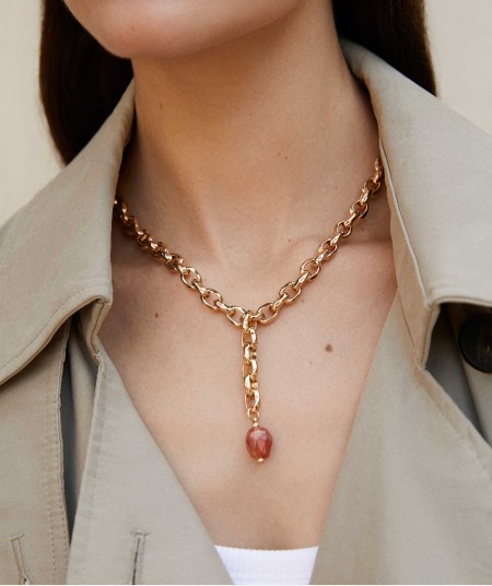 Necklace Alba 18 Kt Gold Plated link agate