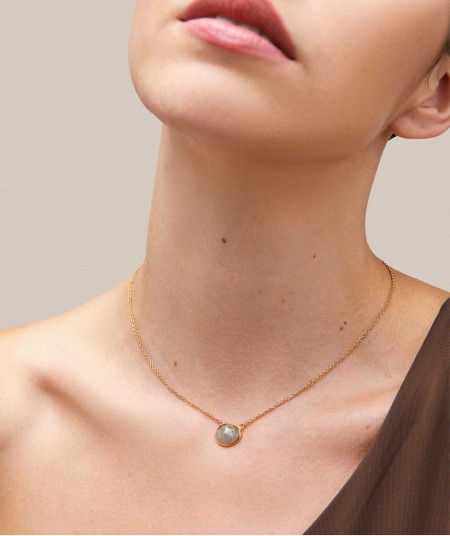 Necklace Tanit 18 Kt Gold Plated natural stone labradorite