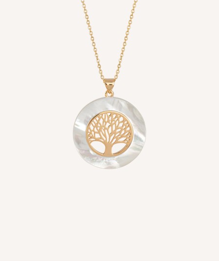 Pendant Gold Tree of Life Circle Mother of Pearl