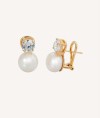 Gold Plated 11mm Pearl and 7mm Cubic Zirconia Long Midi Earrings