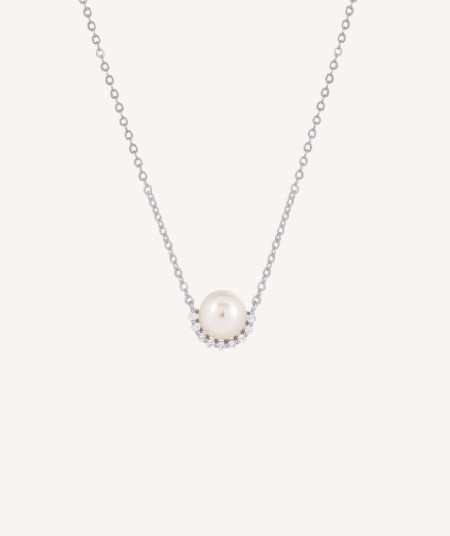 Necklace  silver 925 with zirconias and cultured pearl