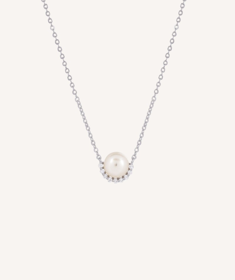 Necklace  silver 925 with zirconias and cultured pearl