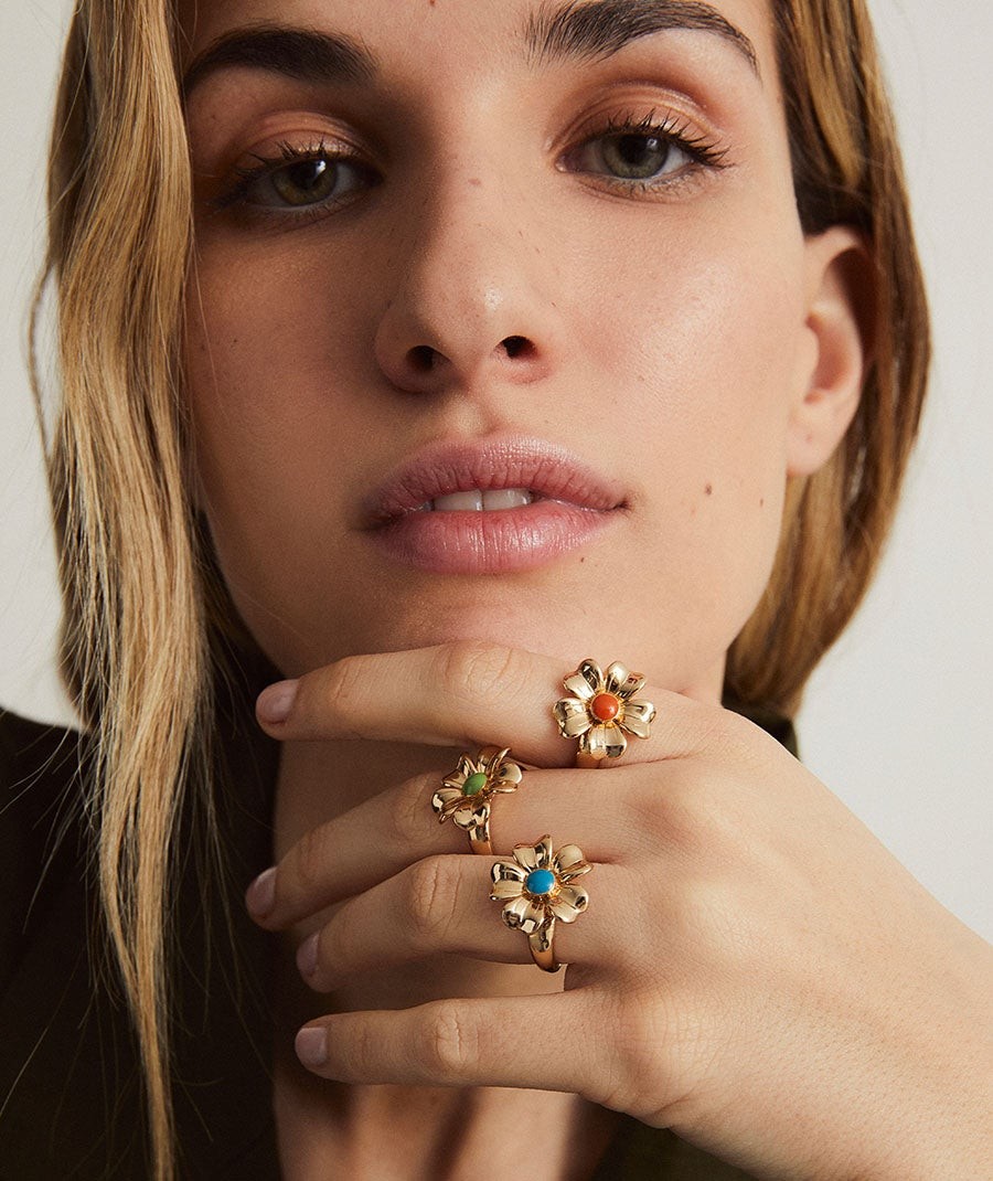 Ring  collection María G. de Jaime 18 Kt Gold Plated Blue enamel flower