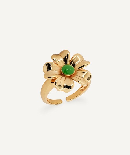 Ring  collection María G. de Jaime 18 Kt Gold Plated Green enamel flower