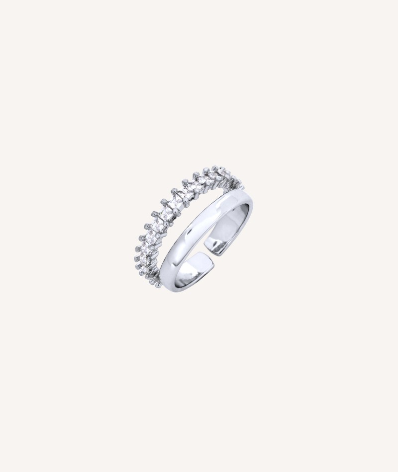 Anillo Thelma Chapado Plata de Ley 925 doble tira lisa y circonitas