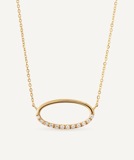 Diamond and gold oval necklace