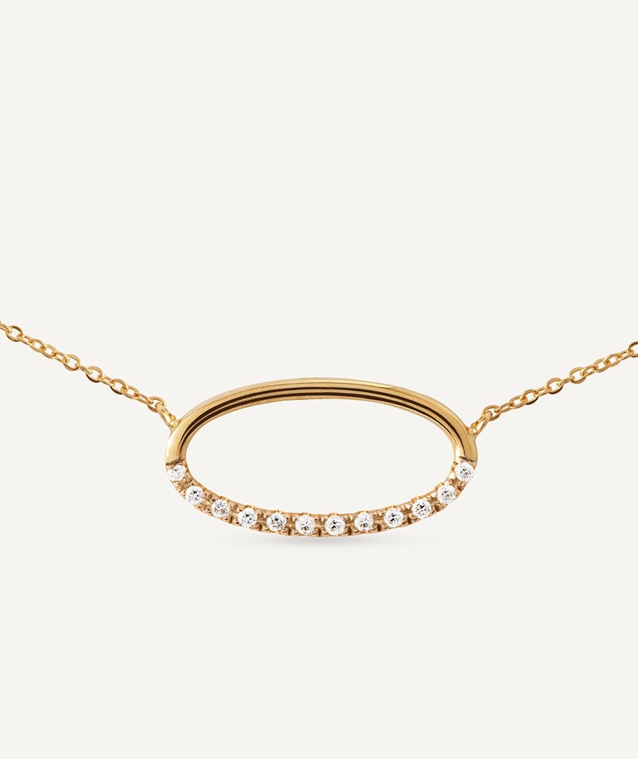 Diamond and gold oval necklace