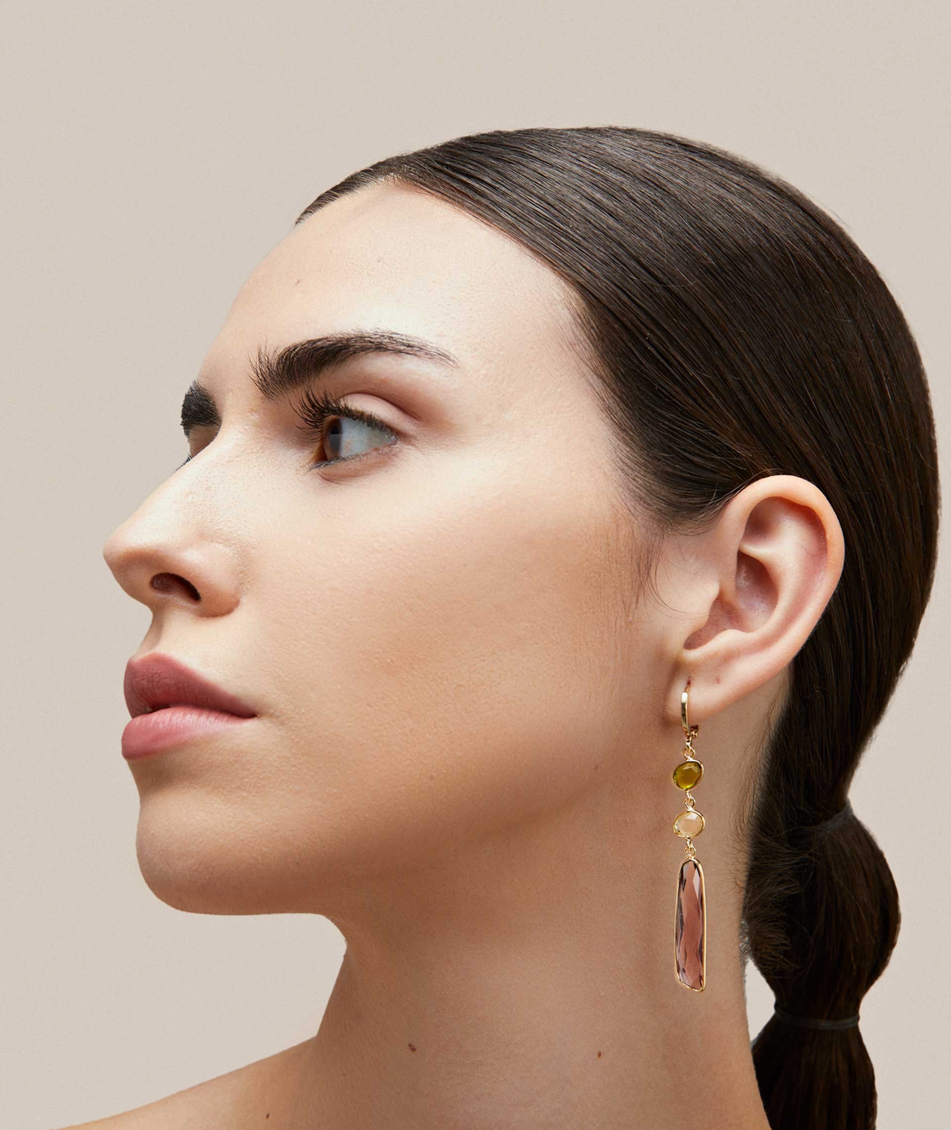 Earrings Guida 18 Kt Gold Plated long natural stones