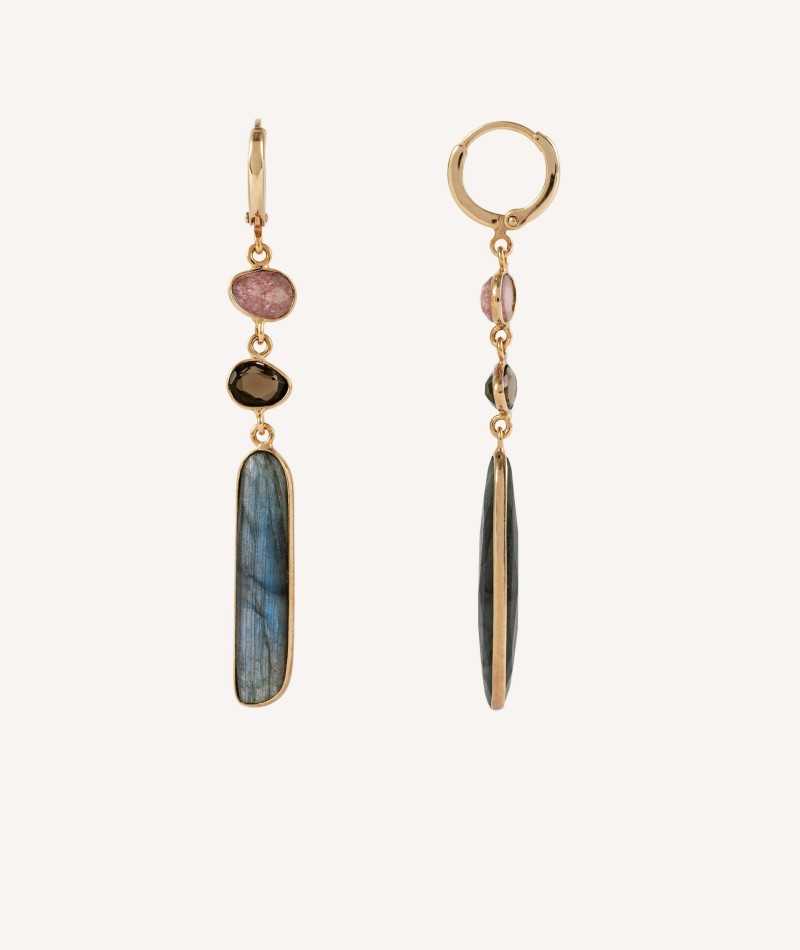 Earrings Tanit 18 Kt Gold Plated long natural stones