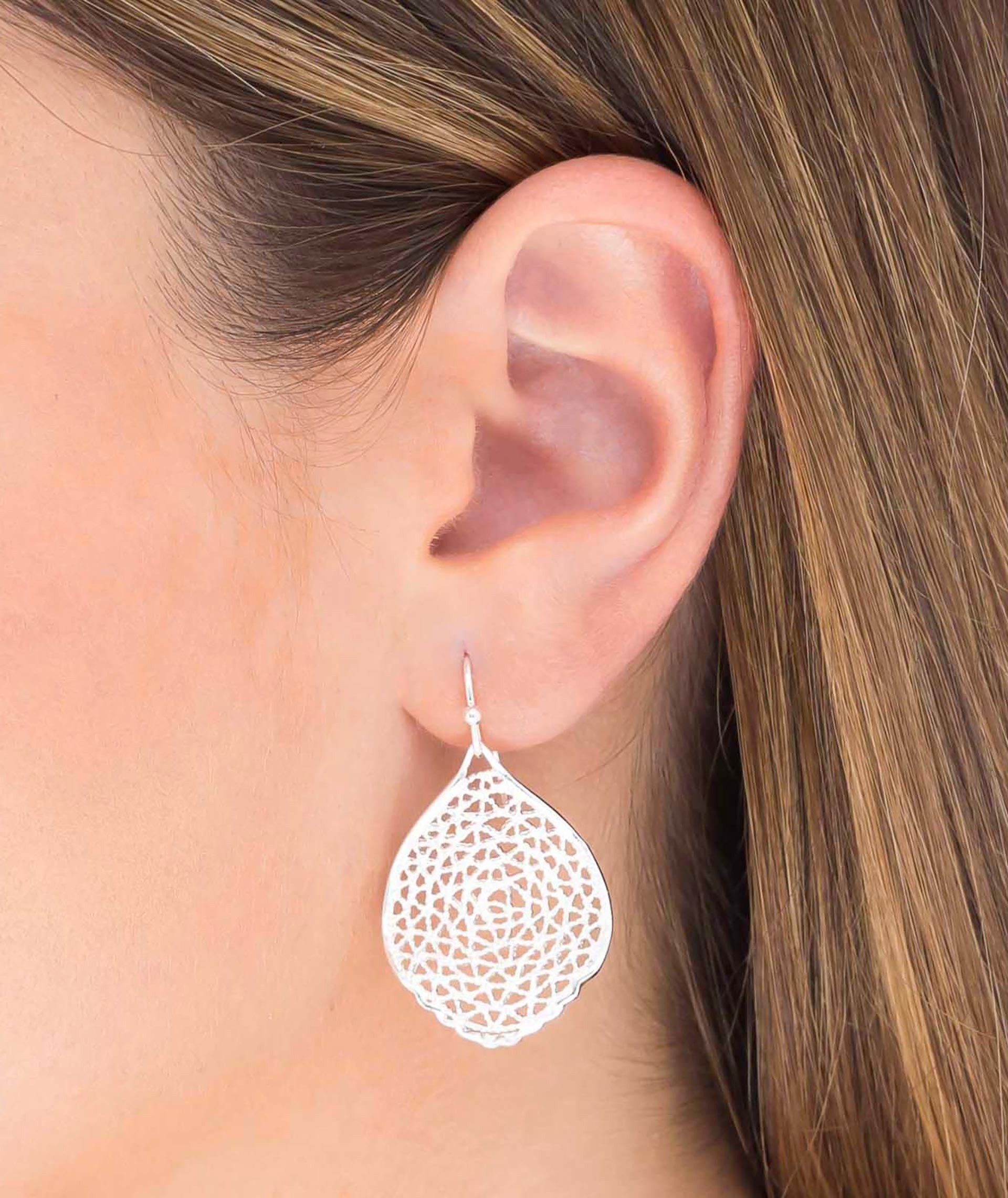 Long openwork Silver Earrings