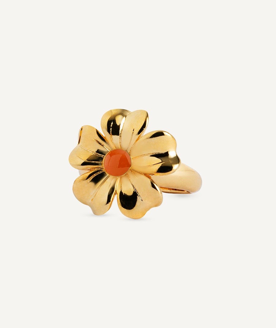 Ring  collection María G. de Jaime 18 Kt Gold Plated Red enamel flower