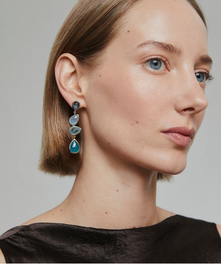 Aqua Earrings with Natural Stones