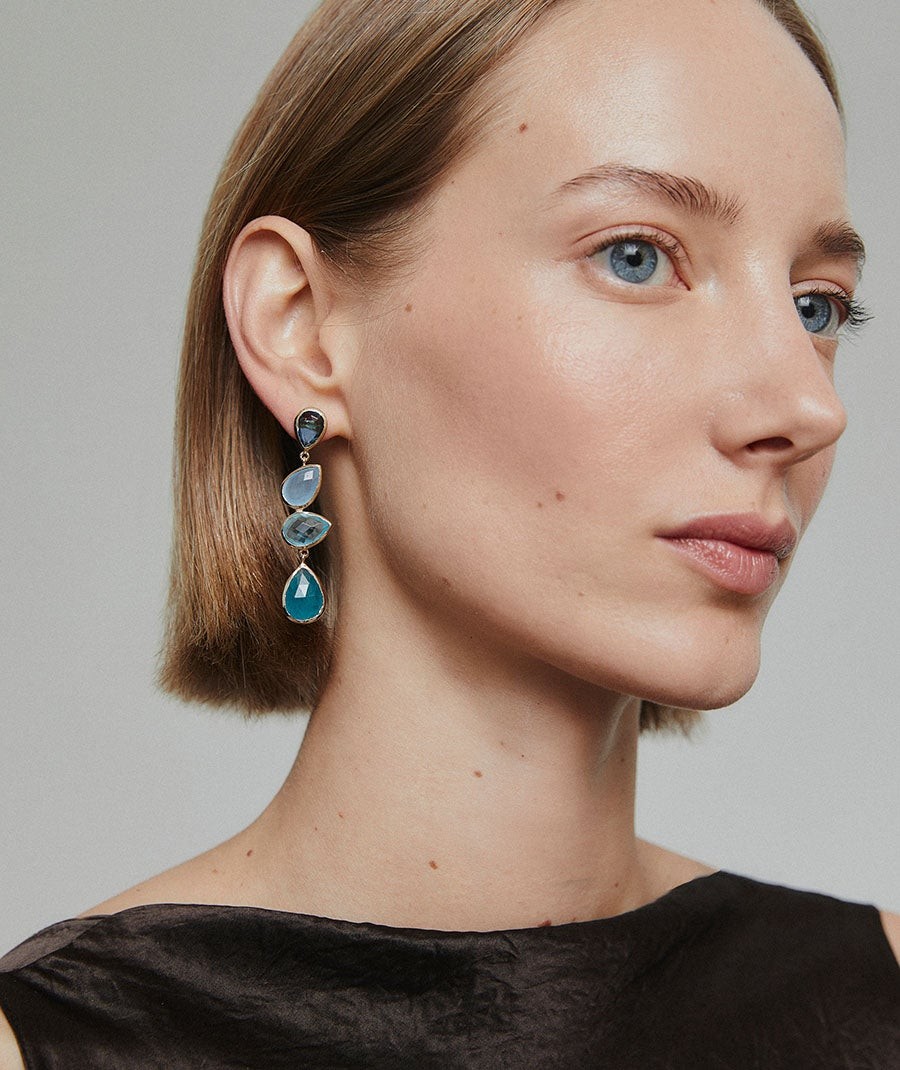 Aqua Earrings with Natural Stones