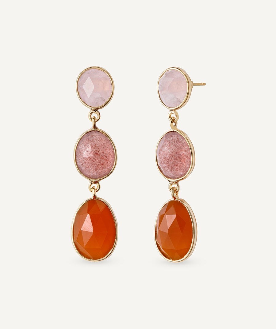 Terra Earrings with Quartz and Carnelian