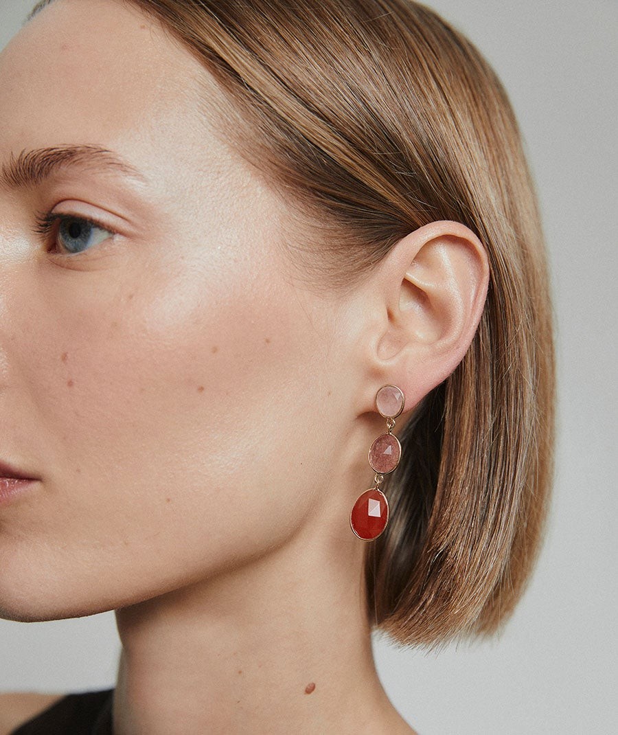 Terra Earrings with Quartz and Carnelian