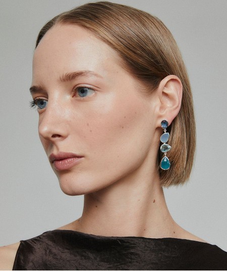 Aqua Earrings with Natural Stones